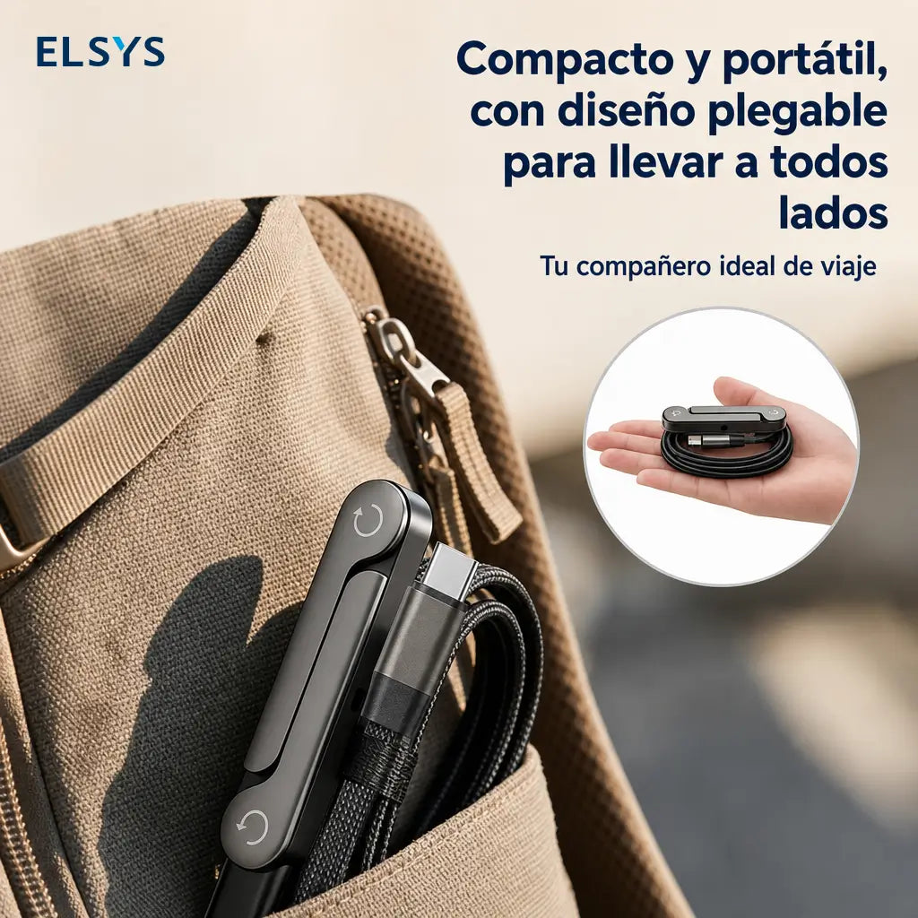 Cable cargador USB-C 240W con soporte plegable integrado para jugar, ver videos y trabajar desde tu celular en oficina, auto o viaje