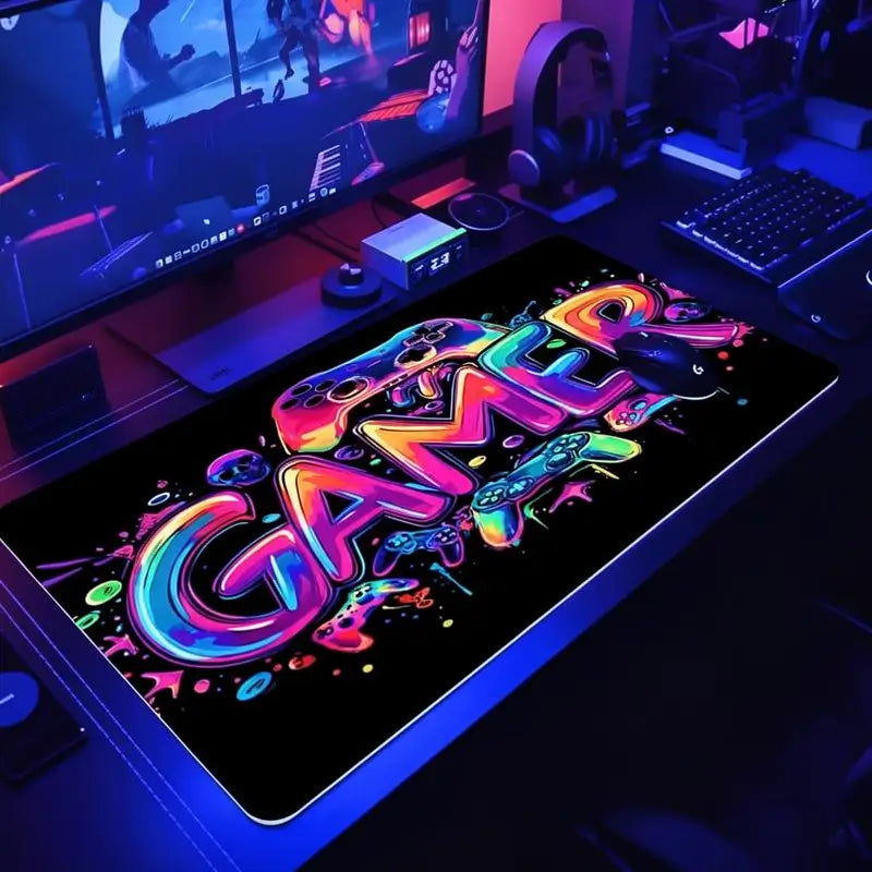 Mouse Pad Gamer Grande, Tapete para Mouse Acolchado Reactivo a Luz UV, Base de Goma Antiderrapante