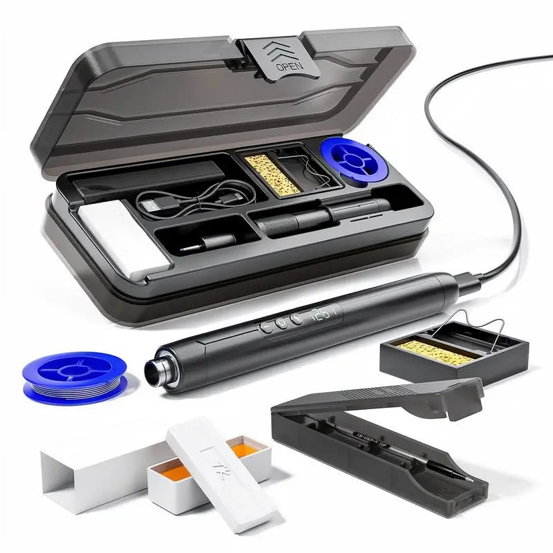 Cautín Eléctrico Portátil con Pantalla LCD y Temperatura Ajustable, Kit de Soldadura con Estuche de Almacenamiento, Herramienta de Soldadura para Electrónica
