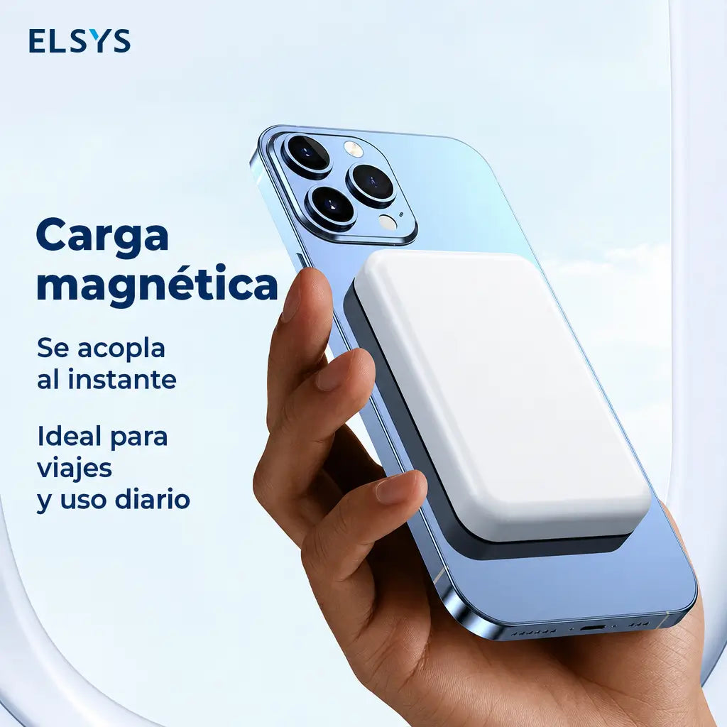 Power bank magnético 5000mAh con carga inalámbrica rápida para iPhone 12 a 17, ideal para mochila, escuela, viajes y oficina
