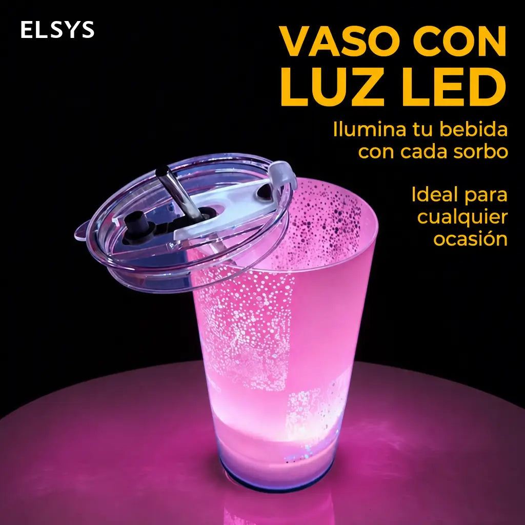 Vaso LED luminoso de 414 ml con color personalizable, tapa y popote para bebidas frías en fiestas, bares y eventos especiales