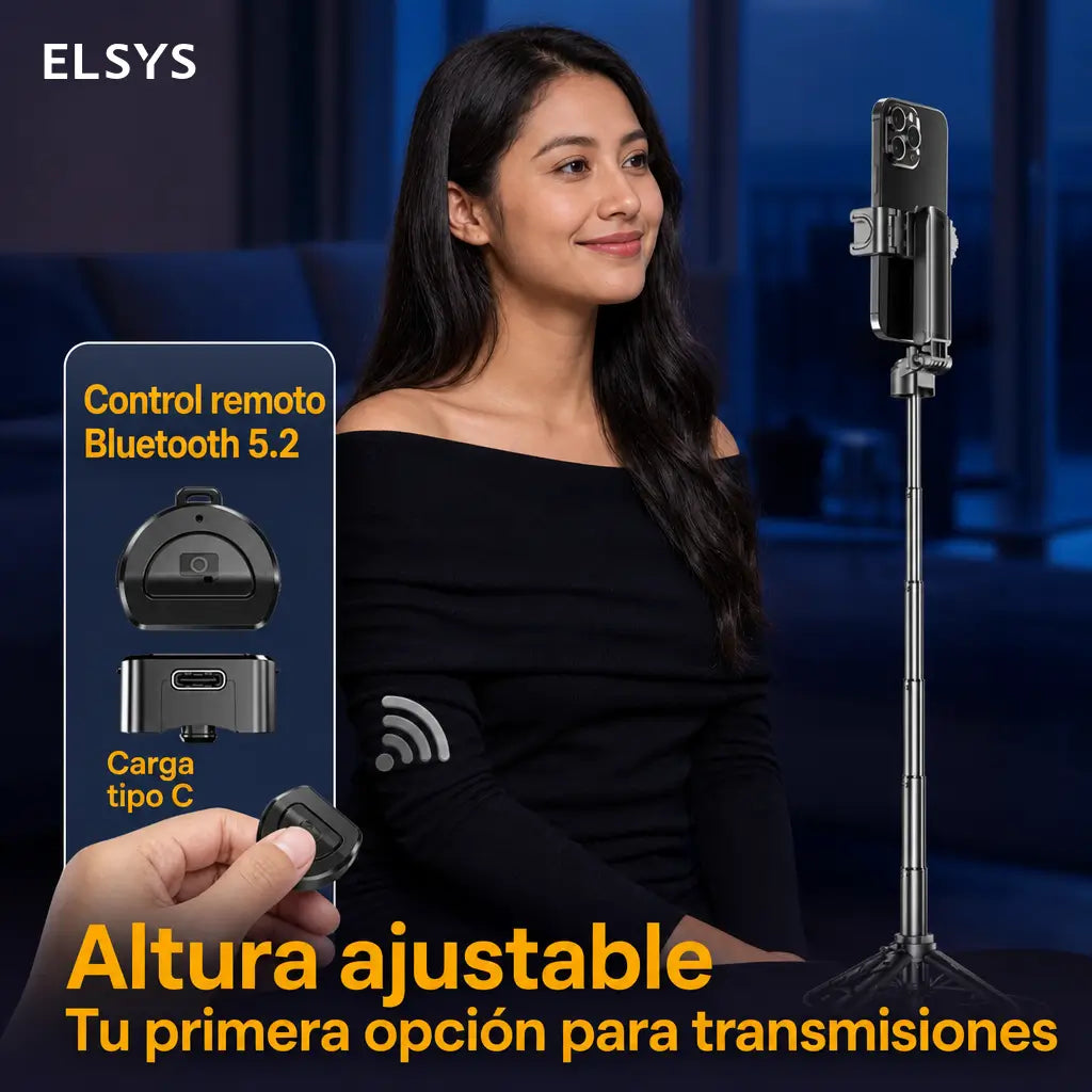 Tripié selfie 3 en 1 mini con control Bluetooth 5.2 desmontable para vlogs, fotos grupales y lives con celular iPhone y Android