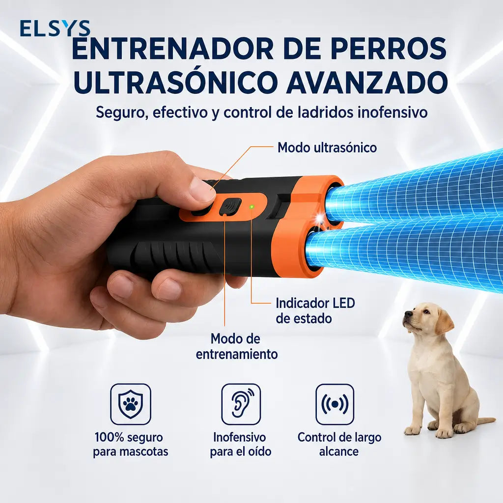 Dispositivo ultrasónico recargable para controlar ladridos con doble emisor y LED, ideal para entrenamiento canino seguro en casa y exteriores portátil