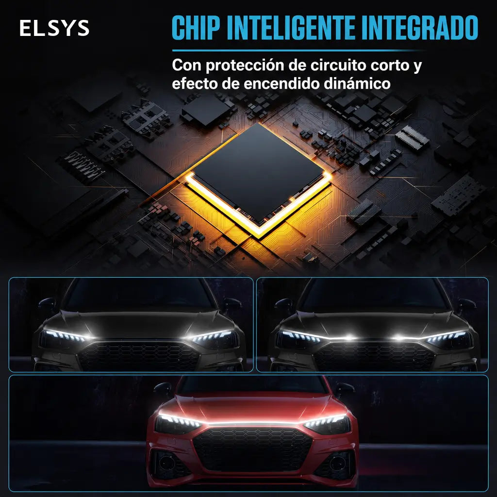 Tira LED para cofre de auto 1.8 m con luz azul hielo y efecto dinámico para manejo nocturno e instalación adhesiva fácil