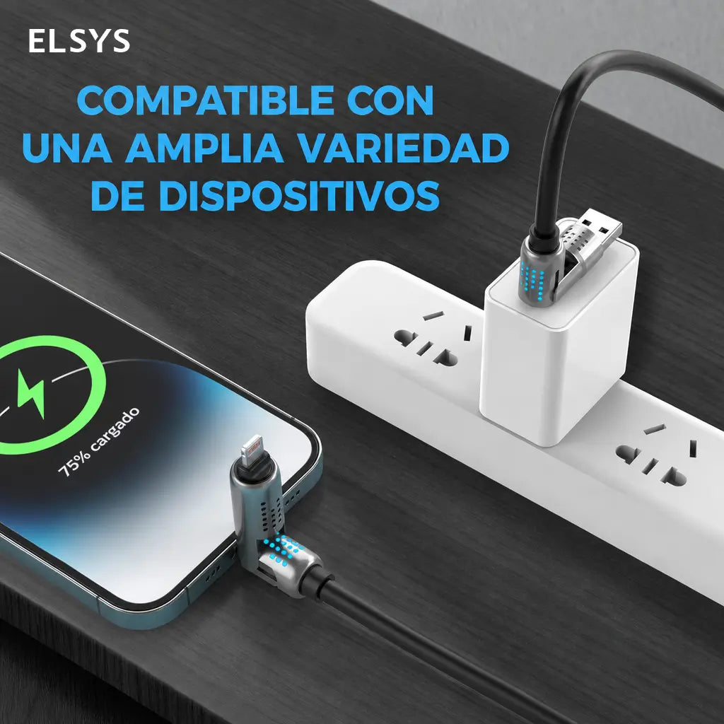 Cable USB-C 4 en 1 de 240W con carga rápida PD 5A y sincronización de datos para iPhone, Android, iPad, Samsung y laptops
