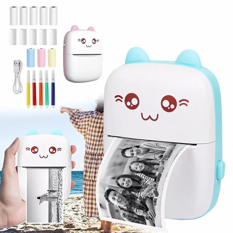 Mini Impresora Térmica de Bolsillo Portátil, Etiquetadora Bluetooth 20 en 1 sin Tinta con 13 Rollos de Papel y Plumas, para iOS y Android, Impresora de Notas Adhesivas y Fotos, Útiles Escolares para Estudiantes, Regalo de Navidad y Cumpleaños