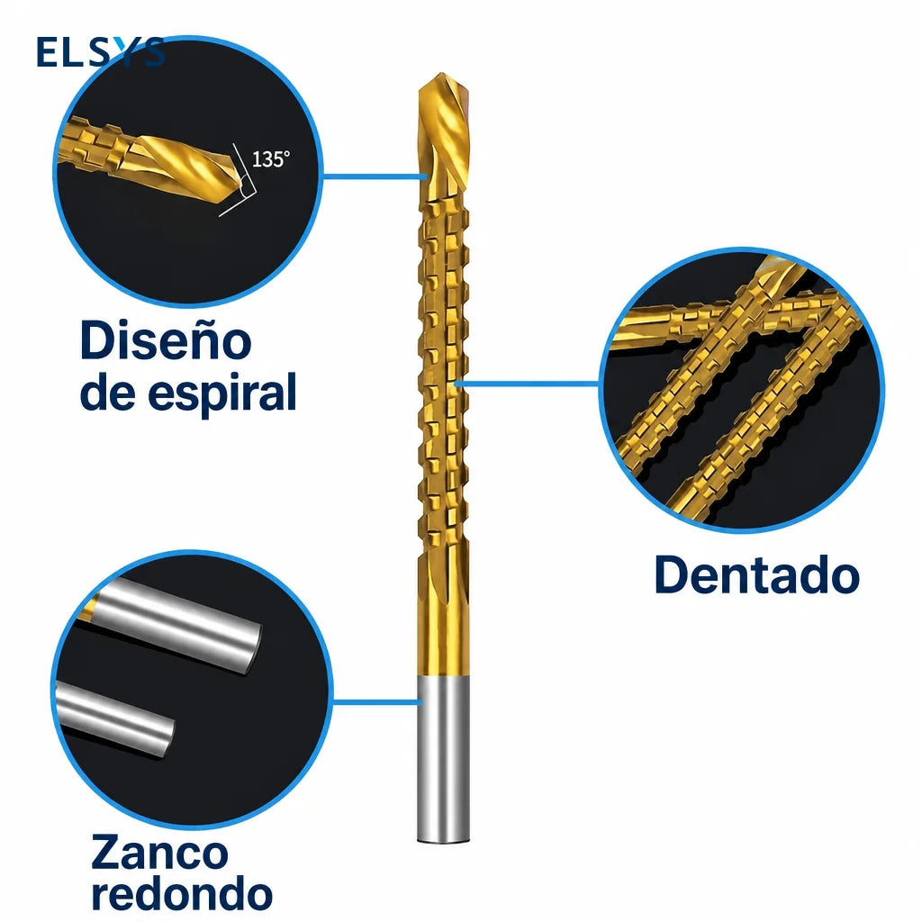 Juego de 6 brocas HSS titanizadas 3 en 1 para perforar, cortar y pulir metal, madera y plástico