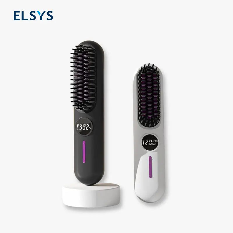 Cepillo Alaciador de Cabello Inalámbrico Portátil, Plancha 2 en 1 para Rizar y Alaciar, Recargable por USB con Temperatura Ajustable, Ideal para el Hogar, Oficina, Escuela o Viajes