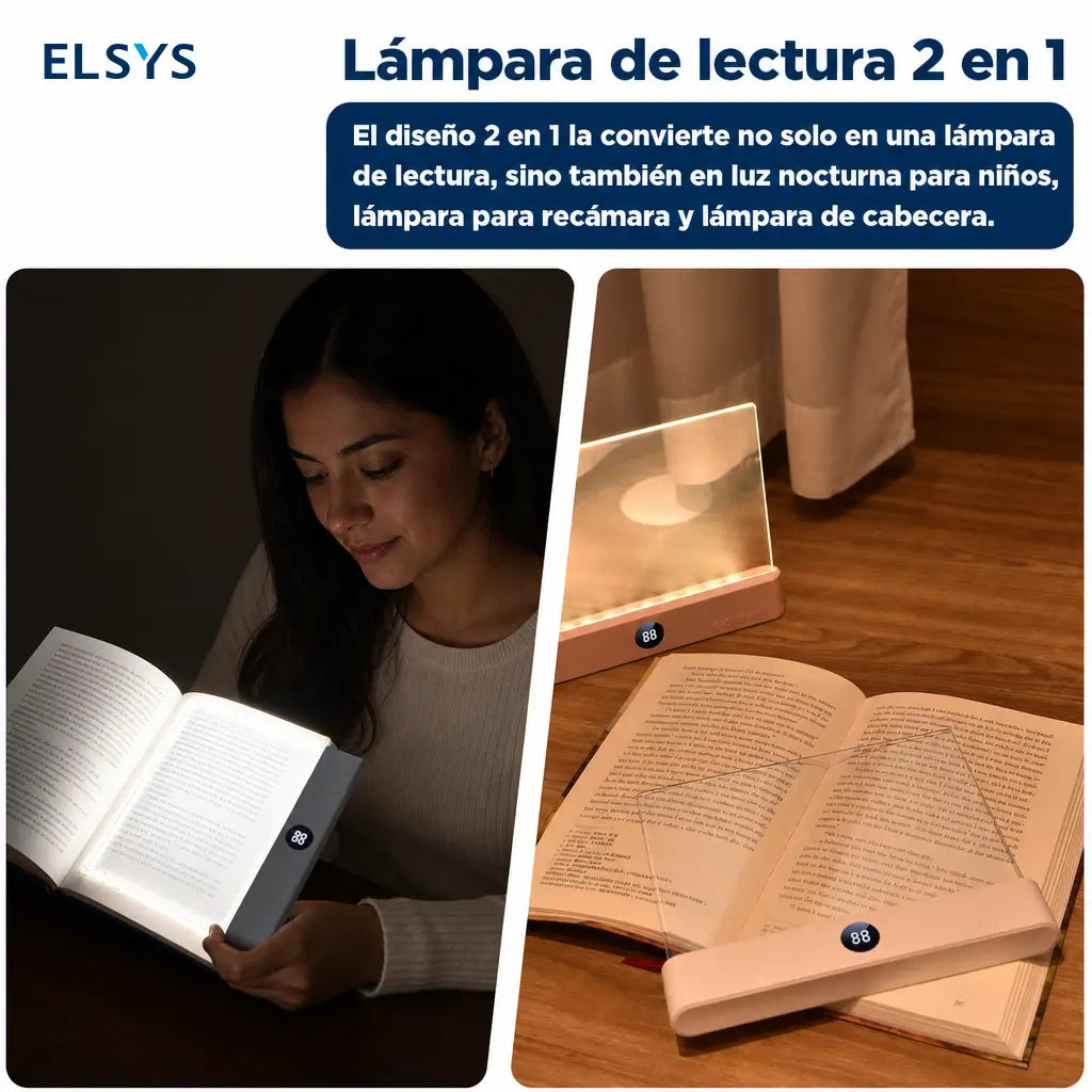 Lámpara plana LED recargable para lectura con 3 tonos, brillo ajustable y temporizador para leer en cama sin molestar a nadie