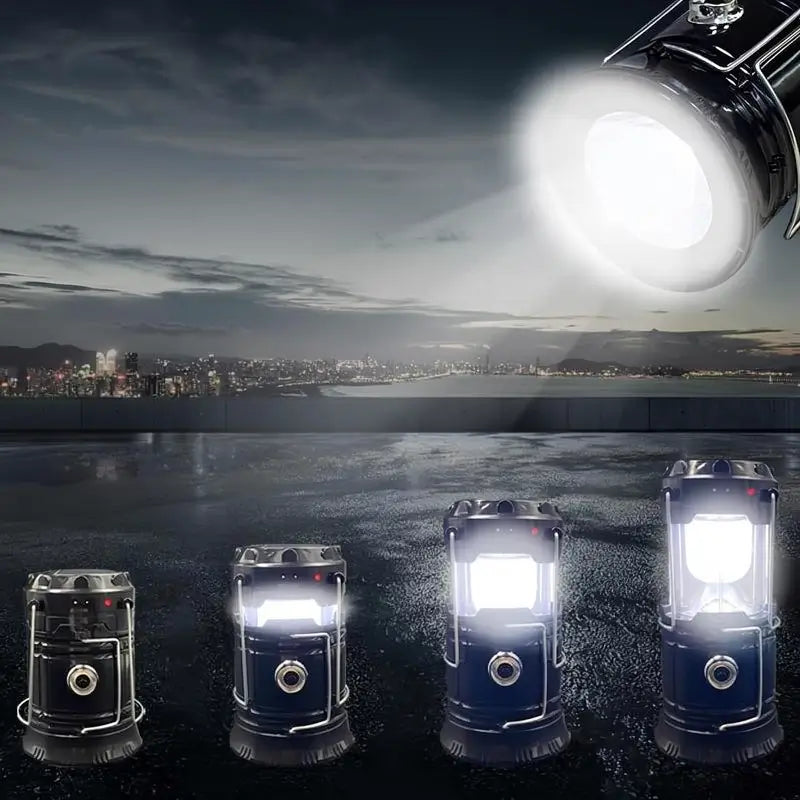 Paquete de 4 Lámparas LED de Camping Plegables y Portátiles, Impermeables, Recargables con Energía Solar y USB, Linterna para Emergencias en Interiores y Exteriores