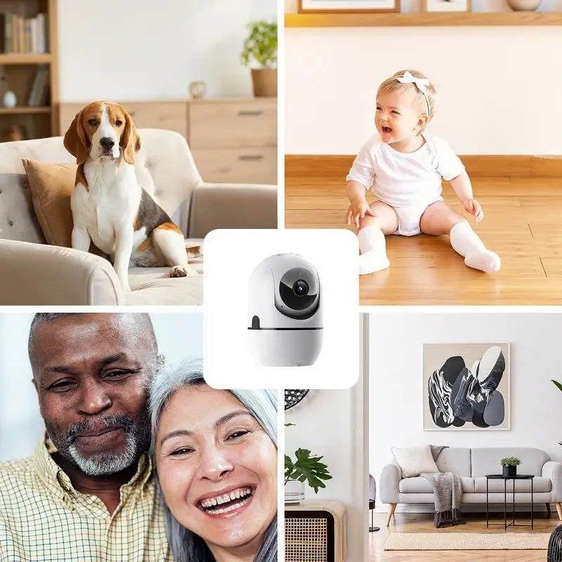 Cámara de Seguridad WiFi Inteligente 2MP/3MP con IA, Giro e Inclinación, Detección de Humanos, Audio de 2 Vías, Visión Nocturna IR, IP64, Blanca
