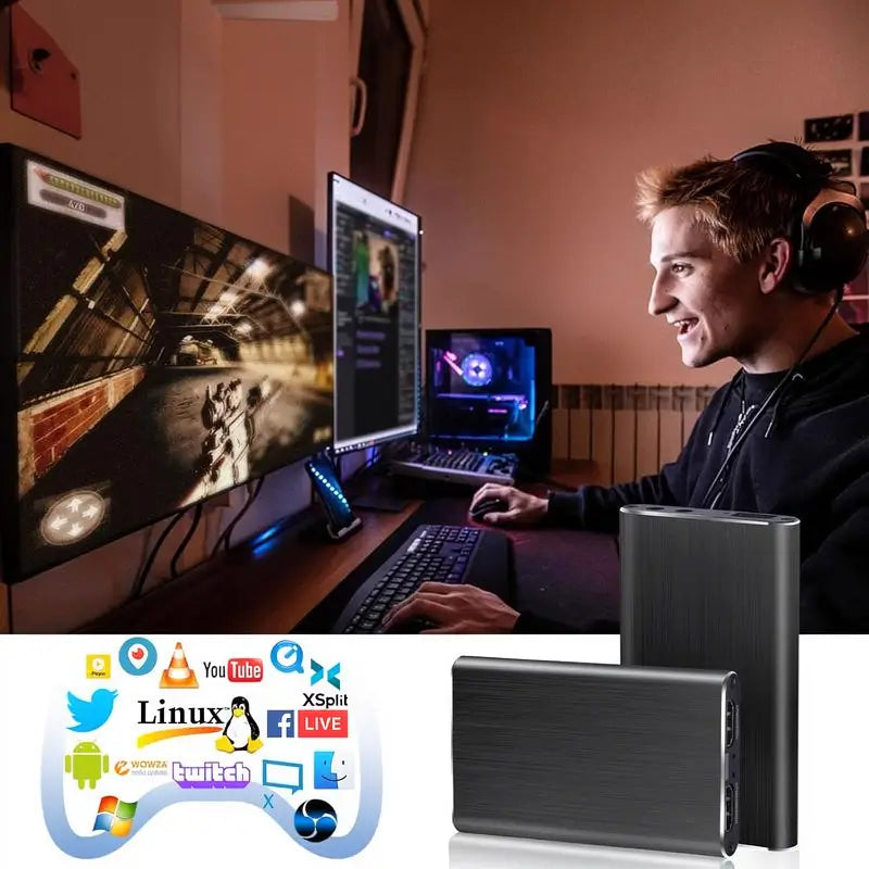 Tarjeta de Captura de Audio y Video con Micrófono, Salida HDMI 4K, Grabadora de Video 1080p 60fps para Gaming, Transmisión en Vivo y Videoconferencias, Compatible con Consolas, Cámaras y Accesorios de PC
