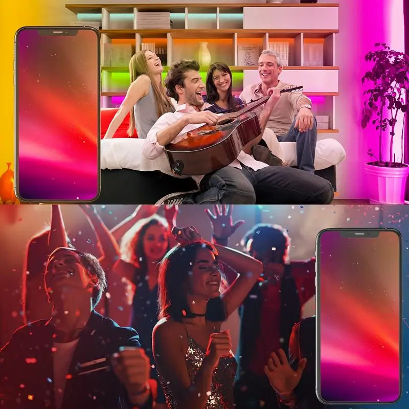 Tiras de Luces LED RGB con Sincronización de Música para Recámara, Luces Bluetooth de hasta 60m con App Inteligente y Control Remoto para Decoración de Interiores y Fiestas