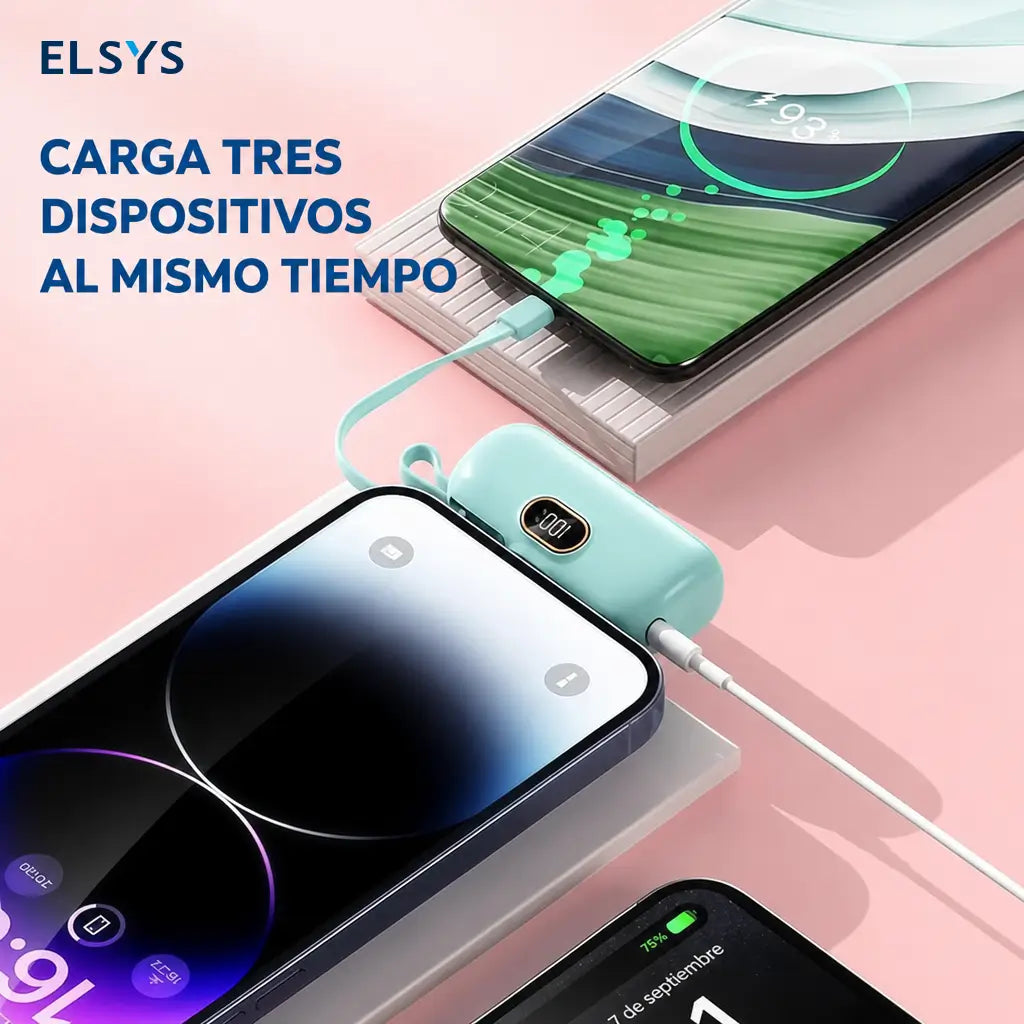 Batería portátil mini 5000mAh con carga 22.5W, USB-C y USB-A, compacta y ligera para celular en viajes, oficina y uso diario