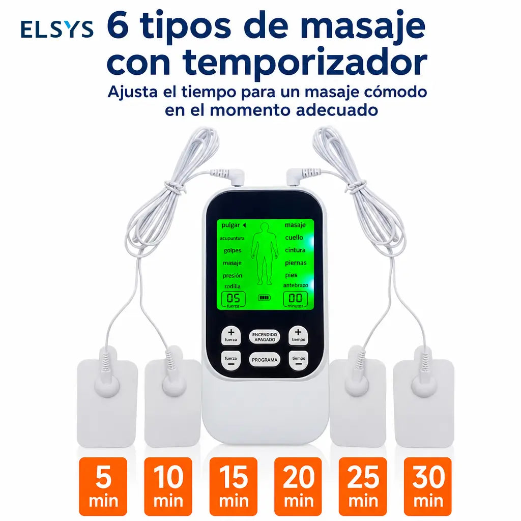 Masajeador muscular TENS/EMS recargable con 10 modos, 30 intensidades y 4 parches para aliviar tensión diaria en cuello, espalda y piernas
