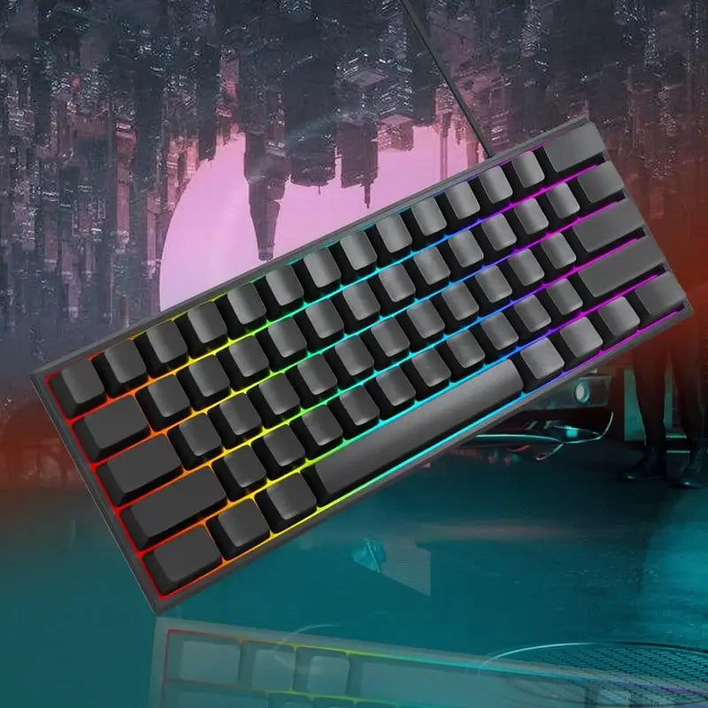 Mini Teclado Gamer 60% con Retroiluminación RGB, 61 Teclas, Teclado de Membrana Ultra Compacto y Ergonómico, Impermeable para PC, Mac y Consolas (Negro)