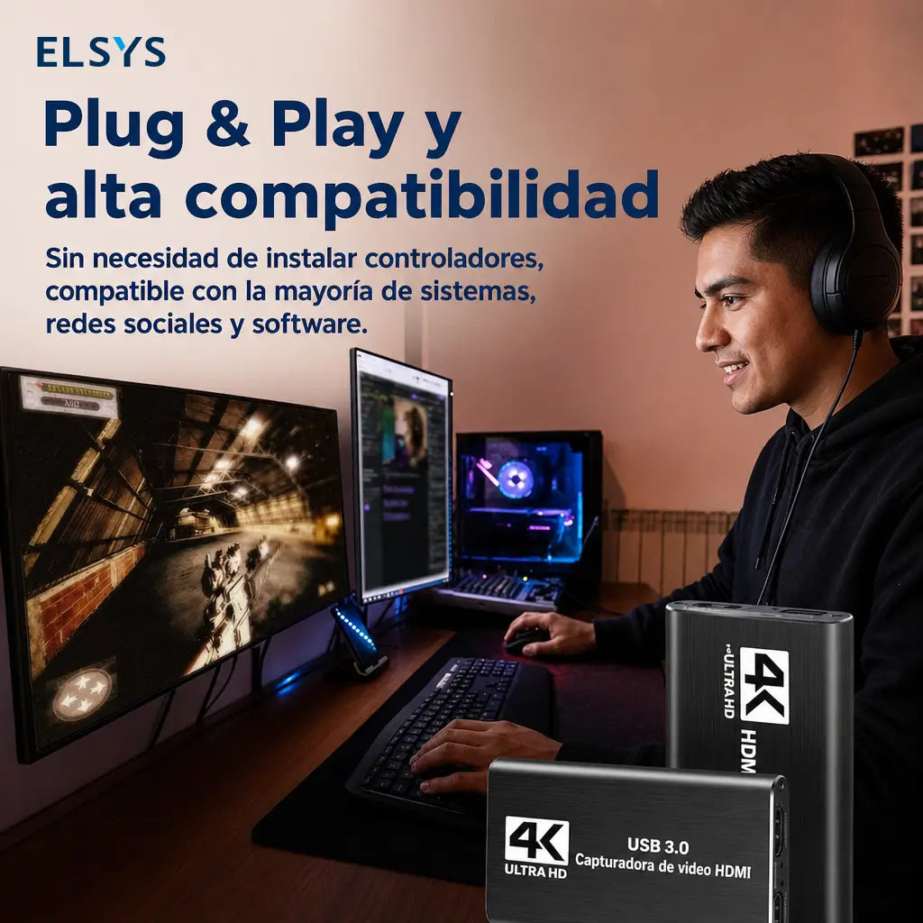 Tarjeta de captura HDMI para Nintendo Switch, PS4 y PS5 con audio 3.5mm, ideal para directos, clases y reuniones en computadora sin drivers