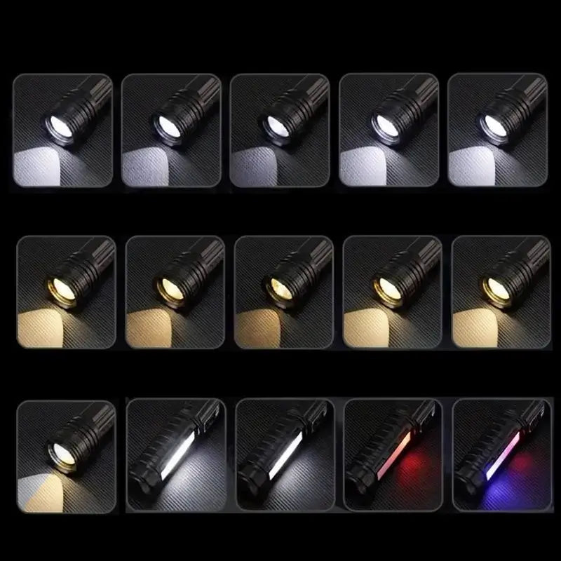 Linterna LED Recargable de Alta Potencia, Lámpara de Mano Multifuncional con Zoom y Luces Laterales para Camping, Pesca y Emergencias, Equipo Táctico Portátil Super Brillante