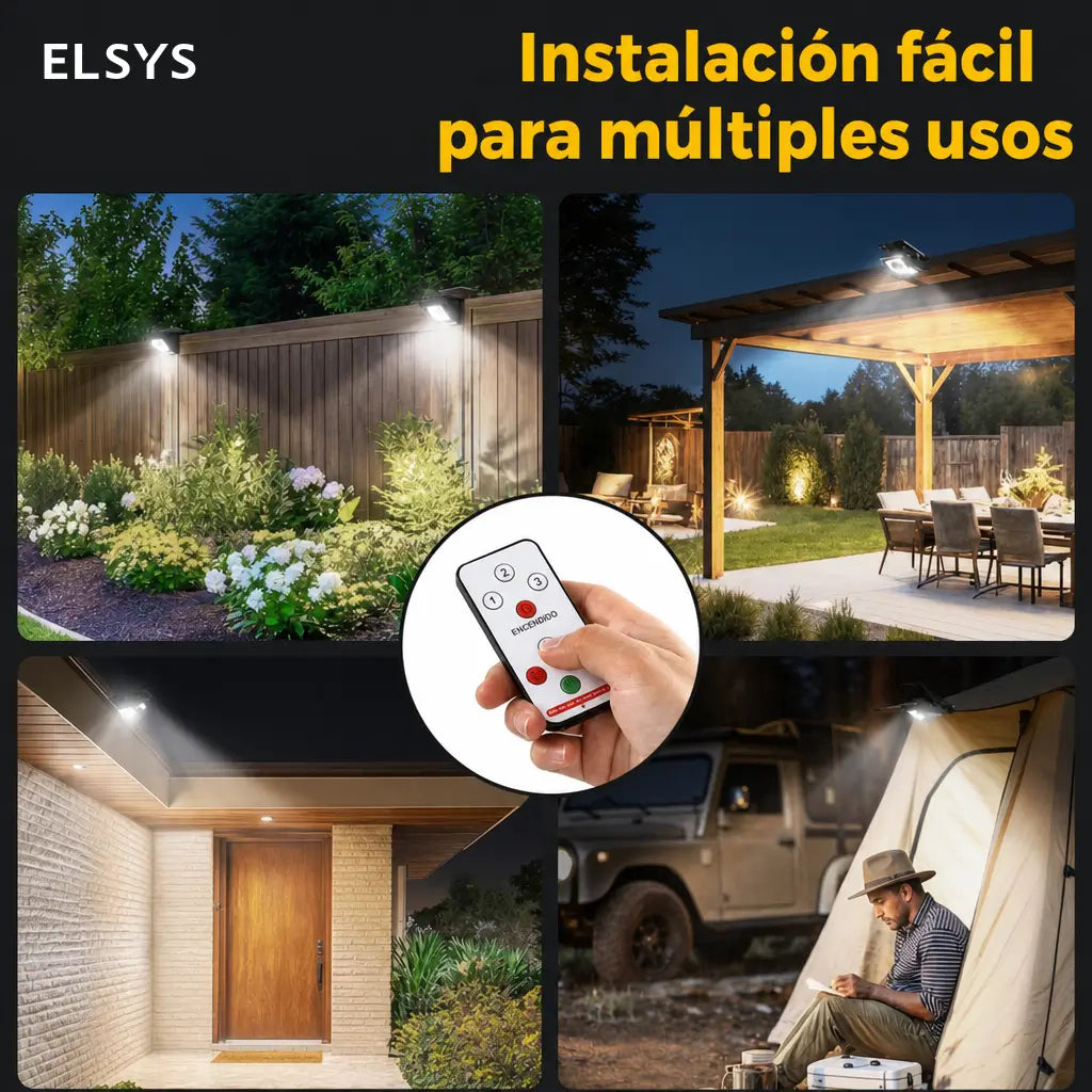 Lámpara solar exterior con sensor de movimiento, 600 lm, carga USB-C y clip ajustable para patio, jardín, reja o cochera en casa