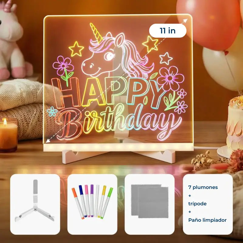 Tablero acrílico con luz LED para niños, borrado en seco y soporte ajustable, ideal para dibujos, notas y aprendizaje