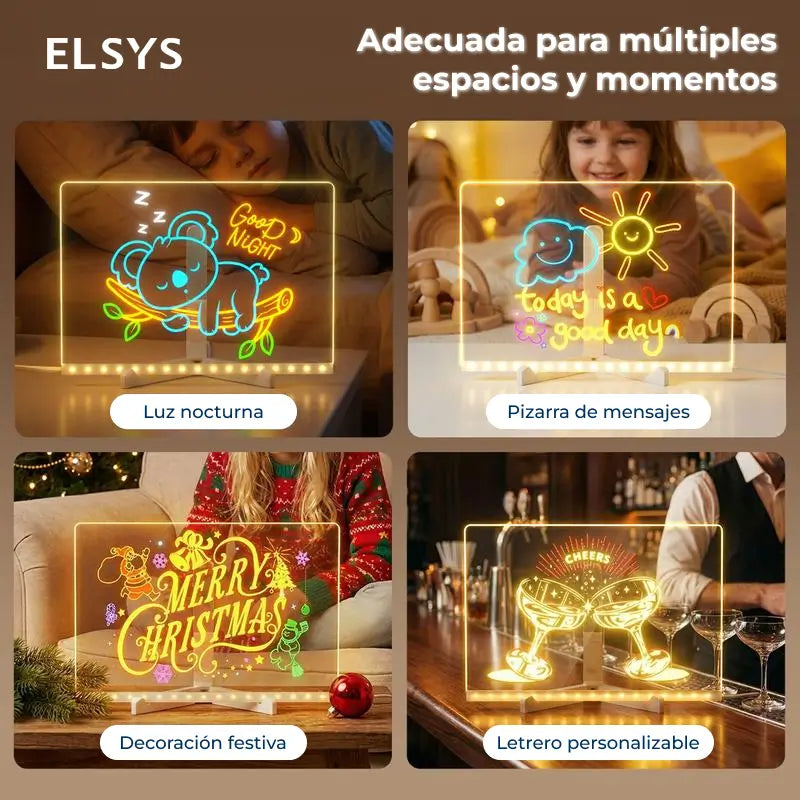 Tablero acrílico con luz LED para niños, borrado en seco y soporte ajustable, ideal para dibujos, notas y aprendizaje