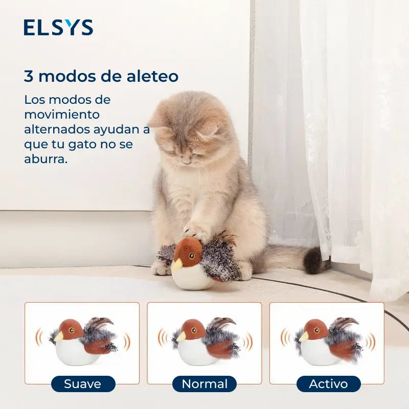 Juguete Interactivo para Gato Pájaro Realista que Aletea, Juguete para Patear con Sonido Chirriante, Recargable y Activado por Tacto