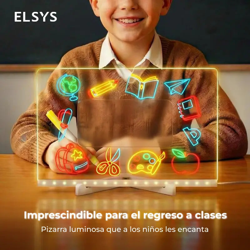 Tablero acrílico con luz LED para niños, borrado en seco y soporte ajustable, ideal para dibujos, notas y aprendizaje
