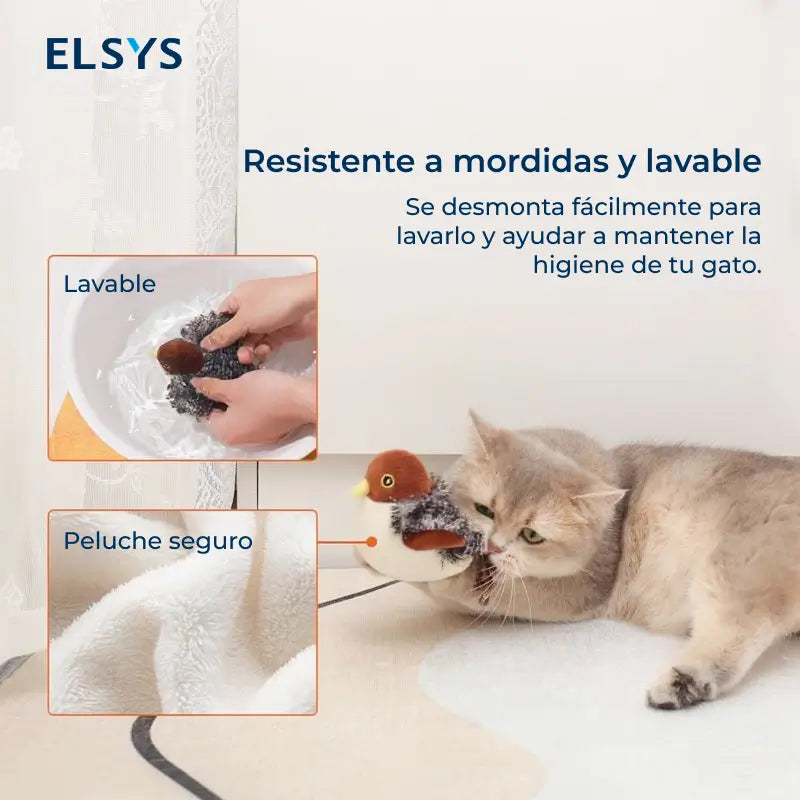 Juguete Interactivo para Gato Pájaro Realista que Aletea, Juguete para Patear con Sonido Chirriante, Recargable y Activado por Tacto