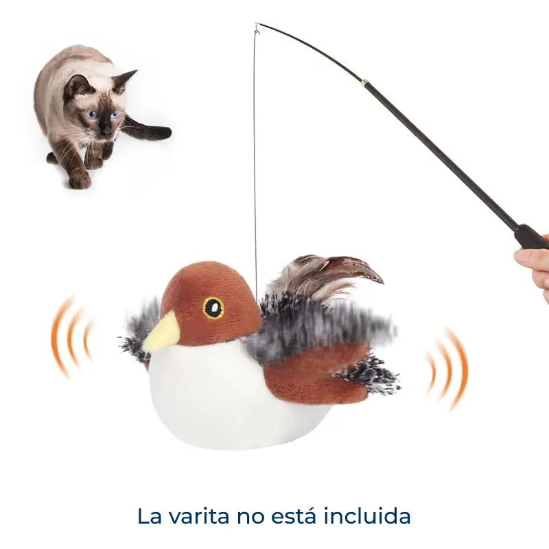 Juguete Interactivo para Gato Pájaro Realista que Aletea, Juguete para Patear con Sonido Chirriante, Recargable y Activado por Tacto