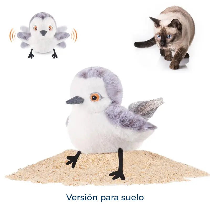 Juguete Interactivo para Gato Pájaro Realista que Aletea, Juguete para Patear con Sonido Chirriante, Recargable y Activado por Tacto