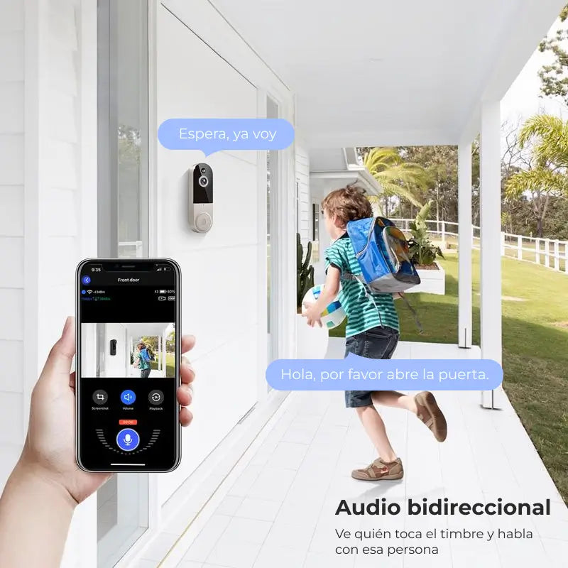 Video Timbre con Cámara Inalámbrico, WiFi Inteligente 1080P, Audio de Dos Vías, Detección Humana con IA, Visión Nocturna y Almacenamiento en la Nube, a Batería
