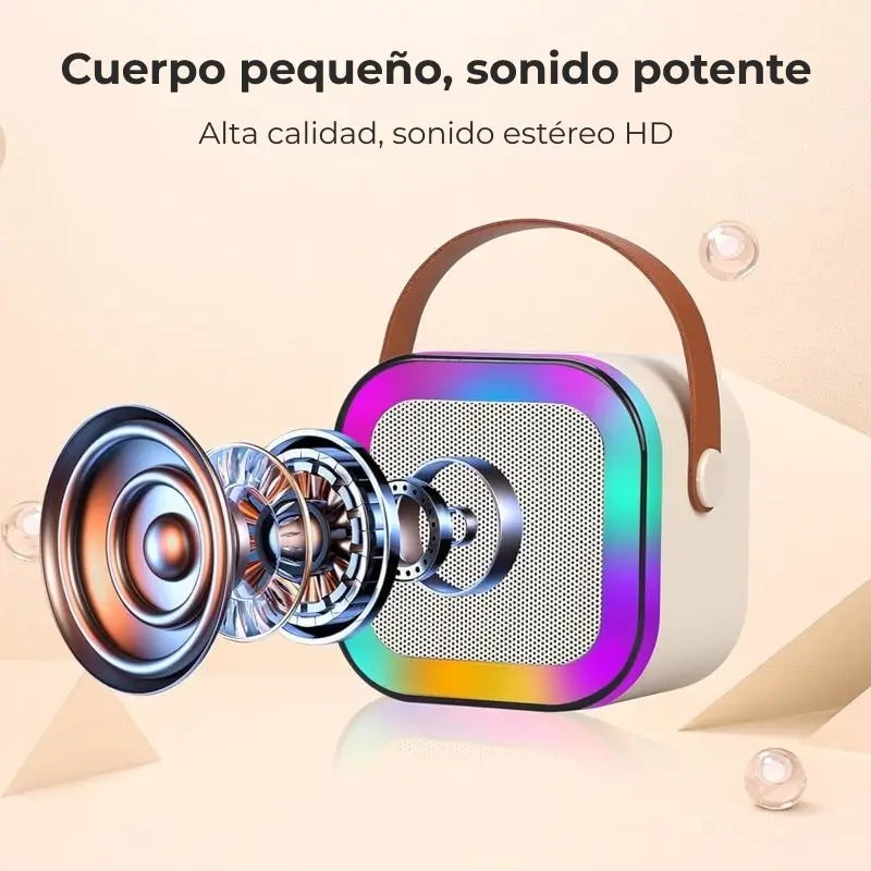 Mini Máquina de Karaoke con 2 Micrófonos Inalámbricos, Bocina Bluetooth con Luz LED Nocturna, Sistema de Karaoke Portátil para Fiestas