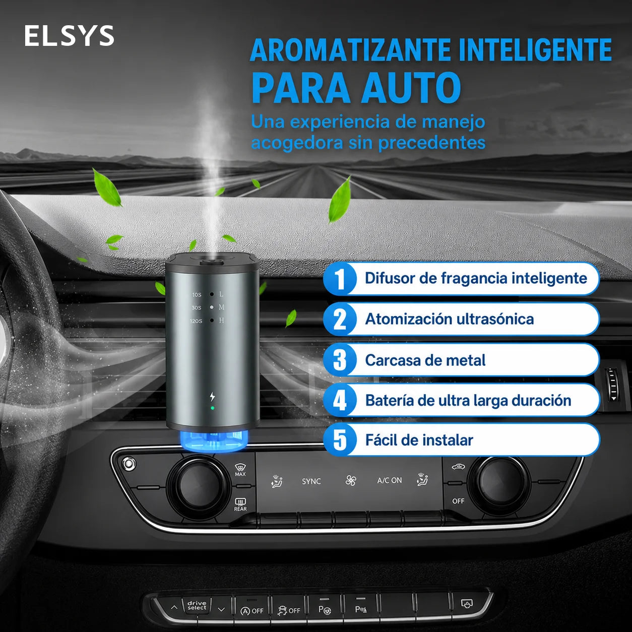 Difusor aromatizante inteligente para auto con 3 niveles de fragancia, batería de 45 días y clip para ventilas del aire acondicionado