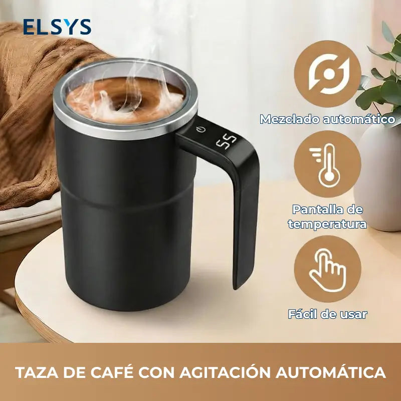 Taza mezcladora eléctrica recargable con agitador magnético, pantalla LCD y acero inoxidable 304 para café, leche, cacao, oficina y uso diario