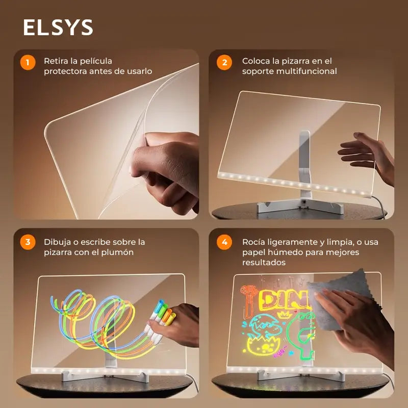 Tablero acrílico con luz LED para niños, borrado en seco y soporte ajustable, ideal para dibujos, notas y aprendizaje