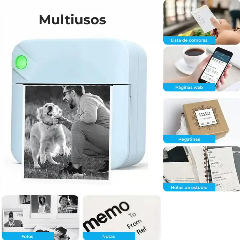 Mini Impresora Portátil Térmica, Kit con Papel de Impresión, Inalámbrica y Recargable USB, Ideal para Fotos y Tareas