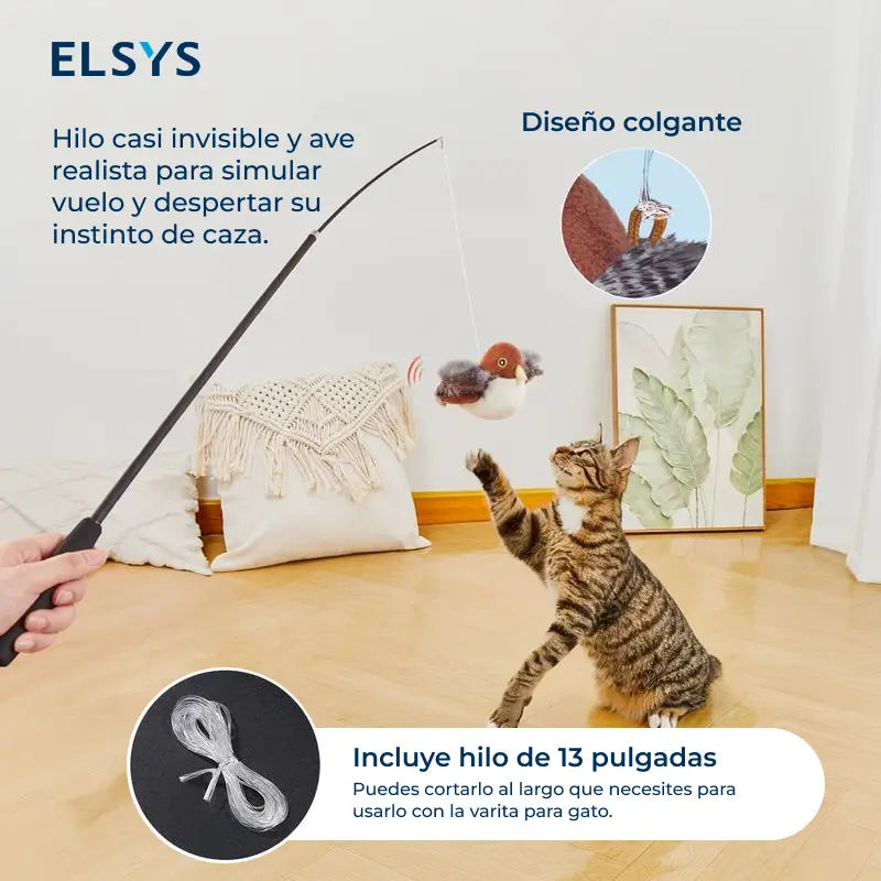 Juguete Interactivo para Gato Pájaro Realista que Aletea, Juguete para Patear con Sonido Chirriante, Recargable y Activado por Tacto