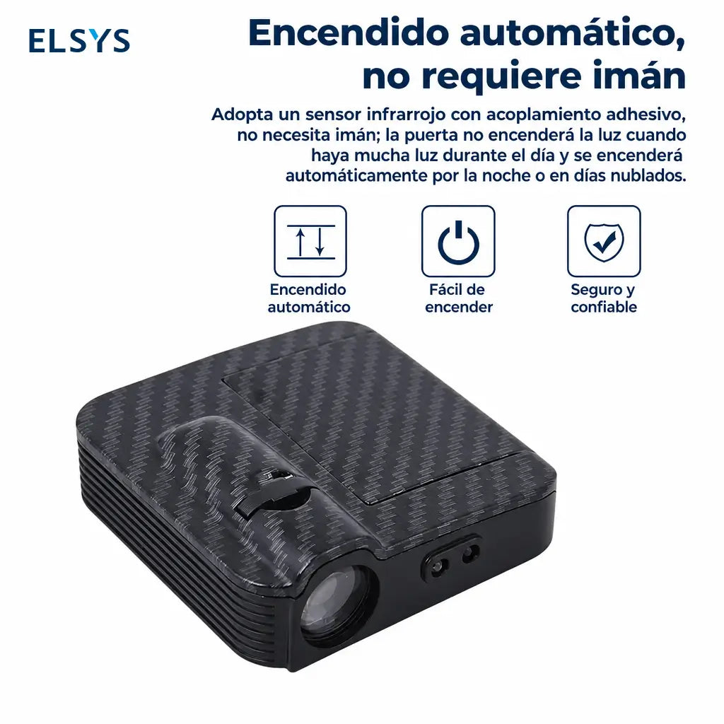 Luces de bienvenida para auto inalámbricas con sensor infrarrojo, proyección HD para puertas y diseño tipo fibra de carbono, 2 piezas
