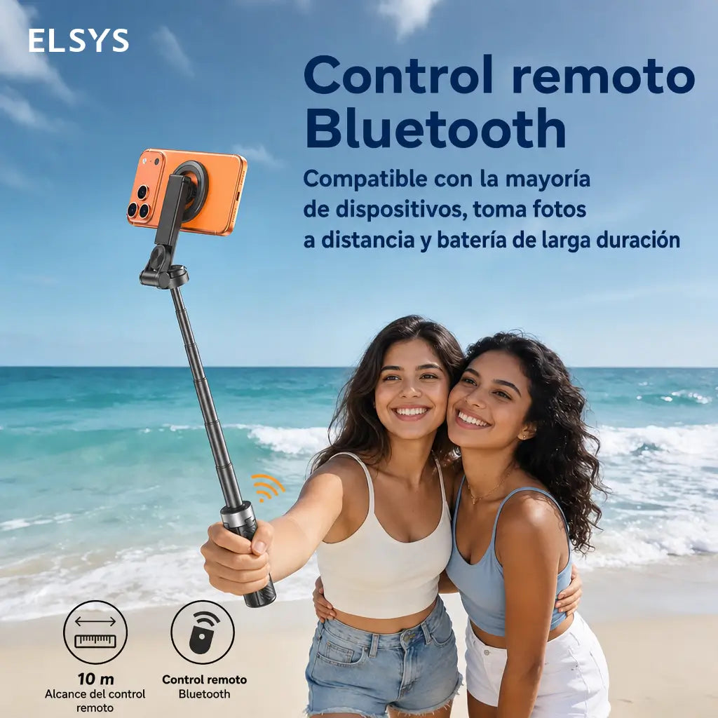 Bastón selfie magnético 4 en 1 con control Bluetooth, trípode estable y rotación 360° para fotos con celular en viajes grupales