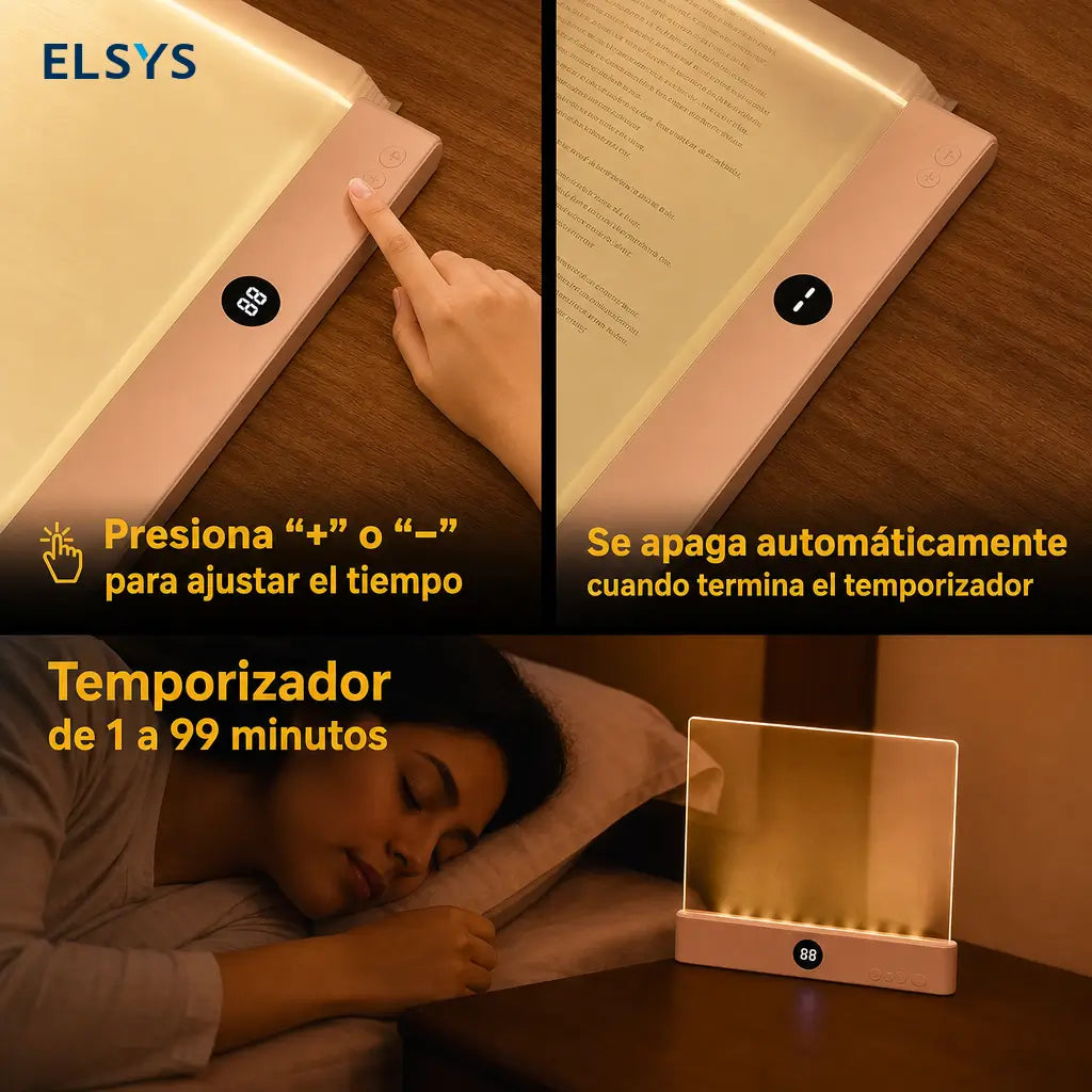 Lámpara plana LED recargable para lectura con 3 tonos, brillo ajustable y temporizador para leer en cama sin molestar a nadie