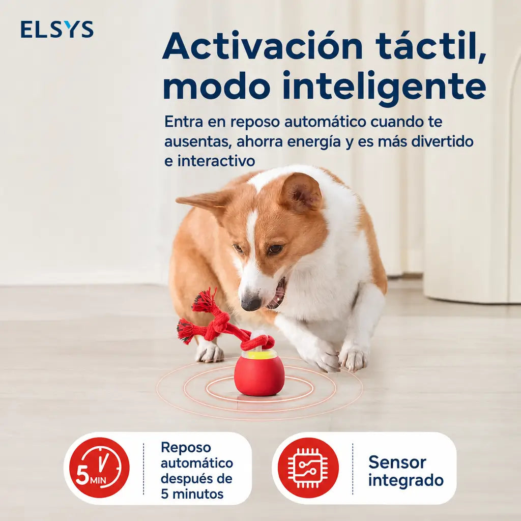 Pelota interactiva recargable para perro con cuerda mordible, sonido chillón y 3 modos para cachorros y razas pequeñas y medianas