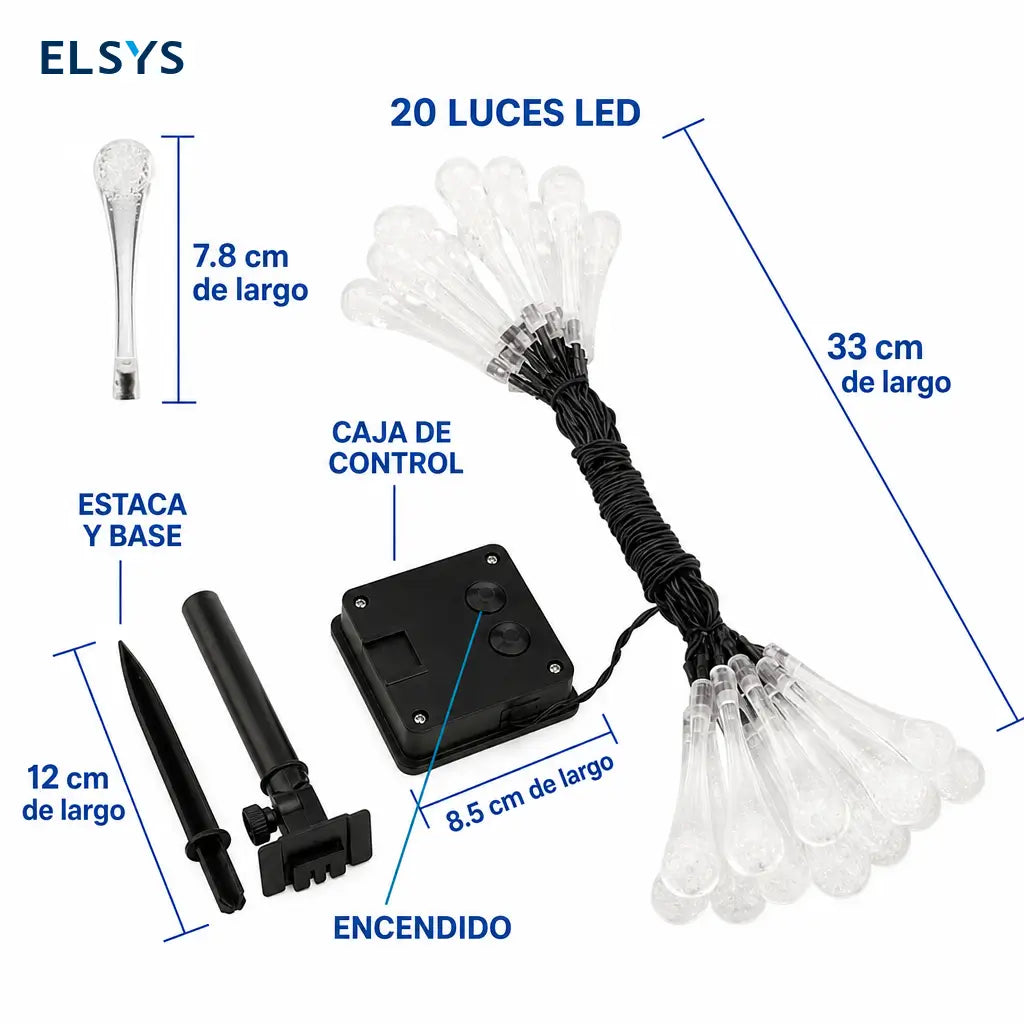 Guirnalda solar LED de 3 m con 20 focos impermeables IP65 y 8 modos para decorar jardín, terraza, balcón y patio exterior
