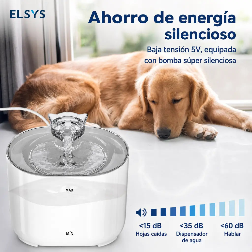 Bebedero automático para gatos y perros de 2.2 L con filtración de 4 capas, LED azul y funcionamiento ultrasilencioso diario