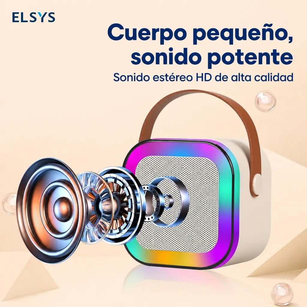 Bocina karaoke mini Bluetooth 5.3 con 2 micrófonos inalámbricos, luces RGB y sonido HiFi para fiestas en casa y reuniones al aire libre