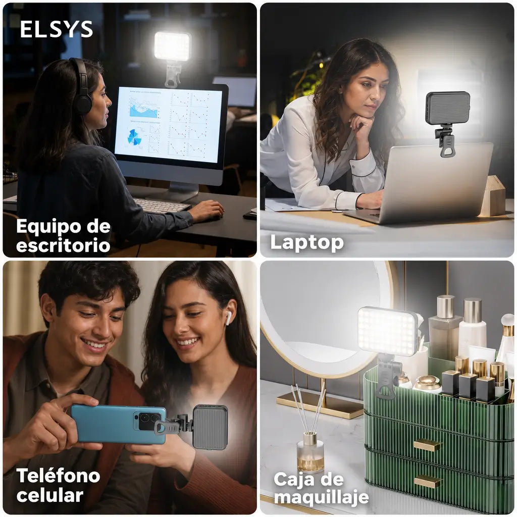 Luz LED recargable de clip con 3 tonos y 10 niveles para selfies, videollamadas, streaming y maquillaje en celular o laptop