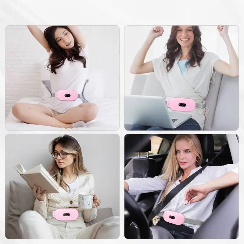Almohadilla Térmica para Cólicos Menstruales, Masajeador Portátil Inalámbrico con 3 Niveles de Calor y 4 Modos de Masaje para Alivio del Dolor Lumbar