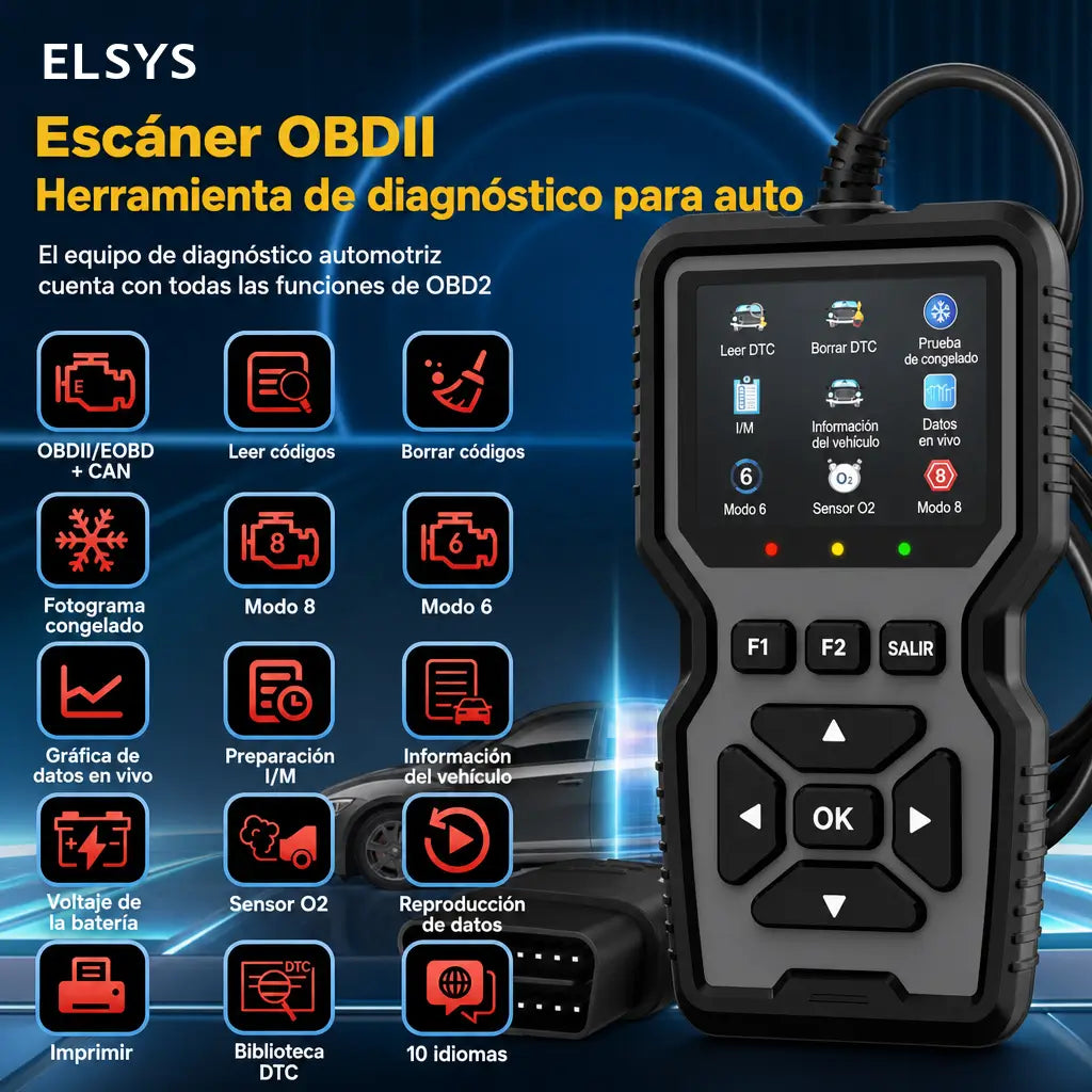 Escáner automotriz OBD2 profesional con datos en vivo, modos 6 y 8 para diagnosticar autos compatibles después de 1996