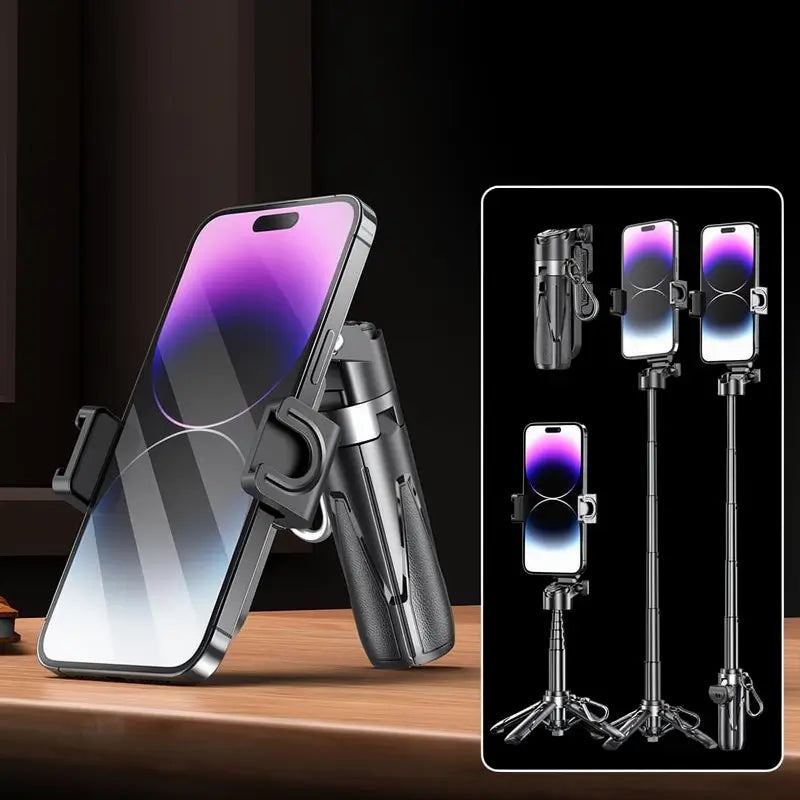Tripie Selfie Stick Mini Portátil 3 en 1 con Control Remoto Magnético y Rotación 360° para Celular, Ideal para Vlogs, Fotos Grupales y Transmisiones en Vivo