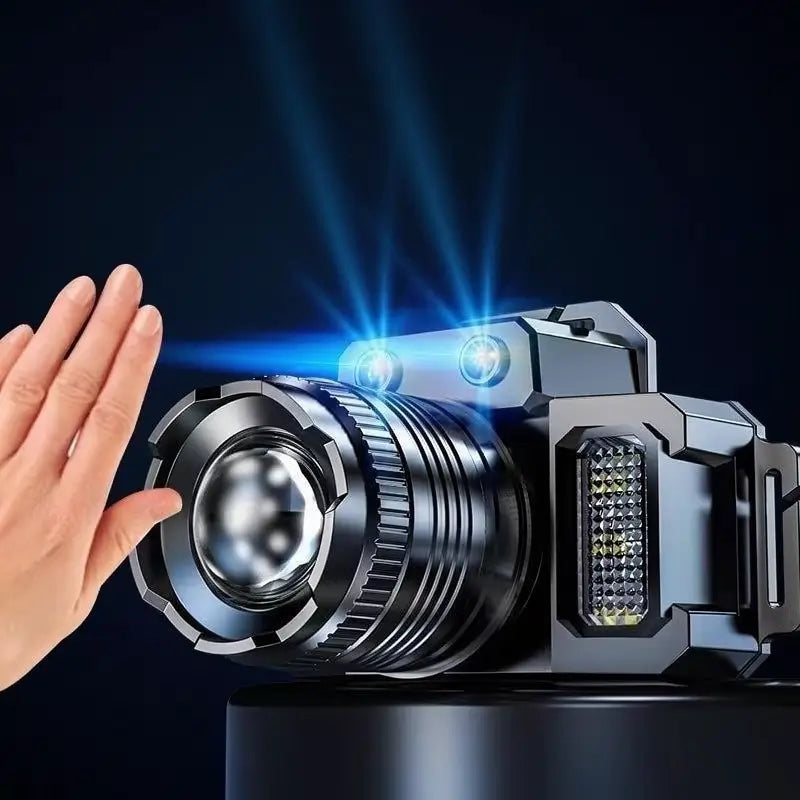 Lámpara de Cabeza Recargable, 150,000 Lúmenes LED Súper Brillante con 5 Modos, Linterna Frontal Ajustable, Gran Autonomía e Impermeable para Camping, Cacería y Senderismo