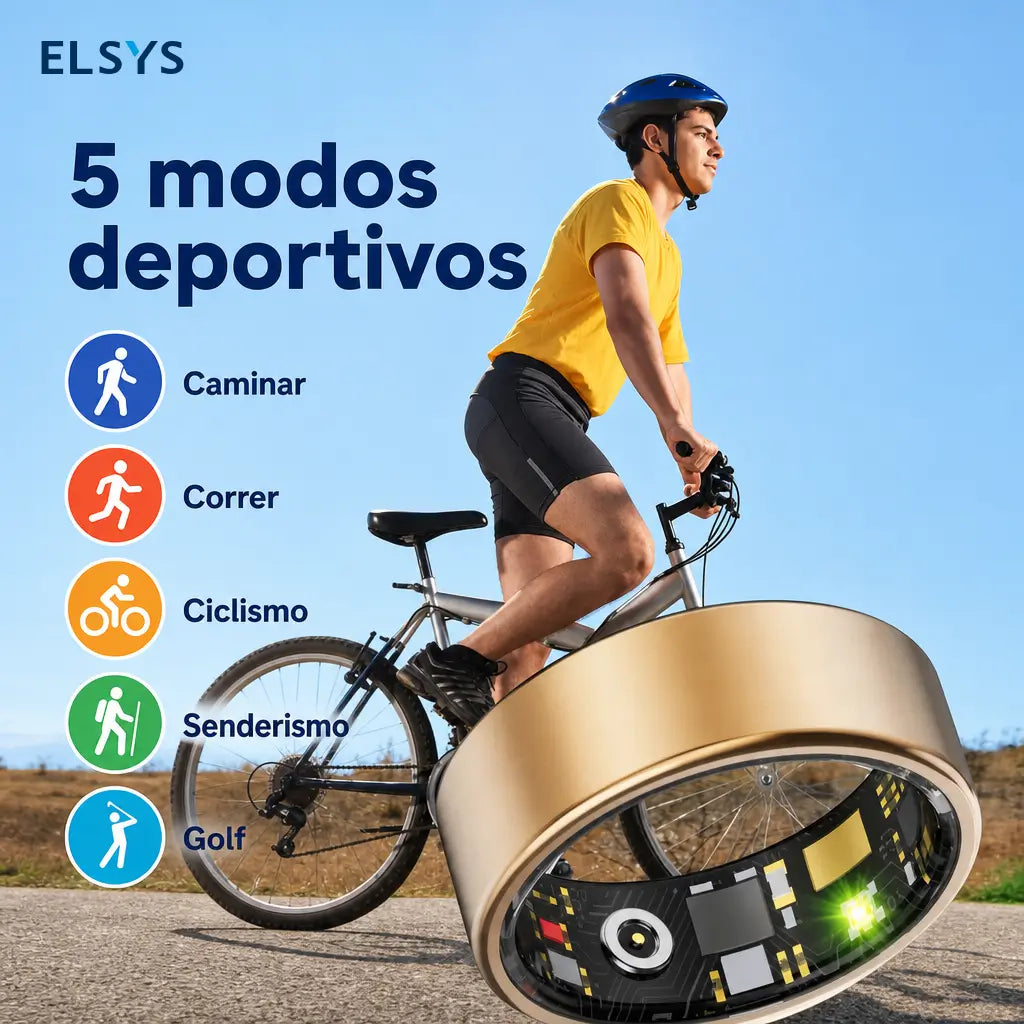 Anillo inteligente con monitoreo cardiaco, sueño y 5 modos deportivos para uso diario, ejercicio y seguimiento en celular iOS y Android